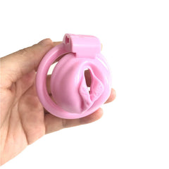 Pussy Shaped Pink Chastity Cage With 4 Rings