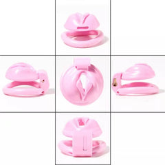 Pussy Shaped Pink Chastity Cage With 4 Rings