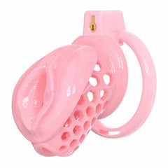 Pink clitoral-inspired soft silicone chastity cage with base ring
