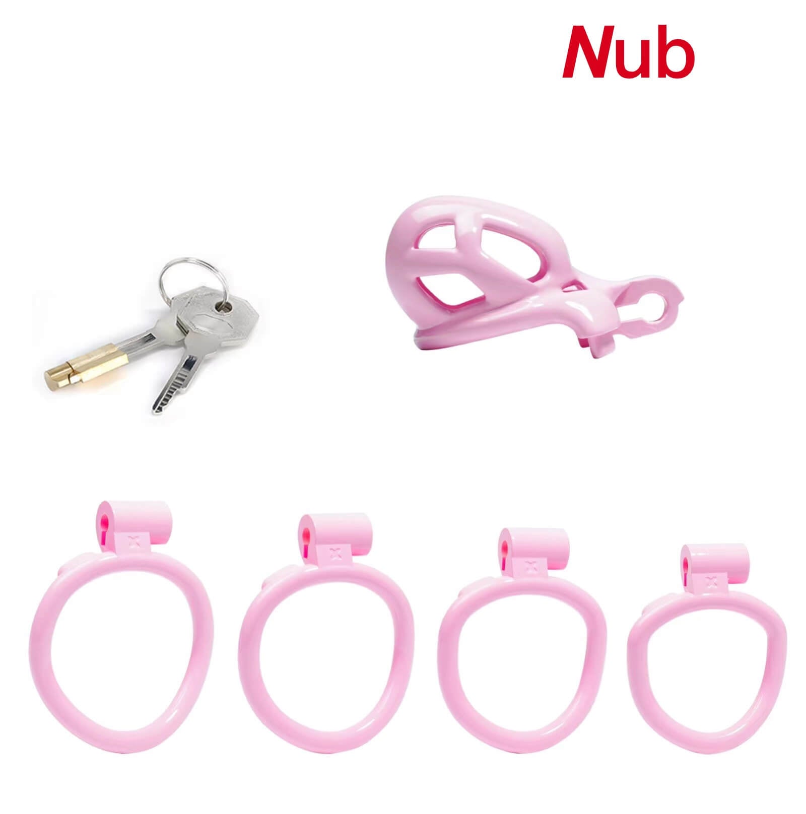 Nub | Pink Cobra Male Chastity Cage with 4 Rings