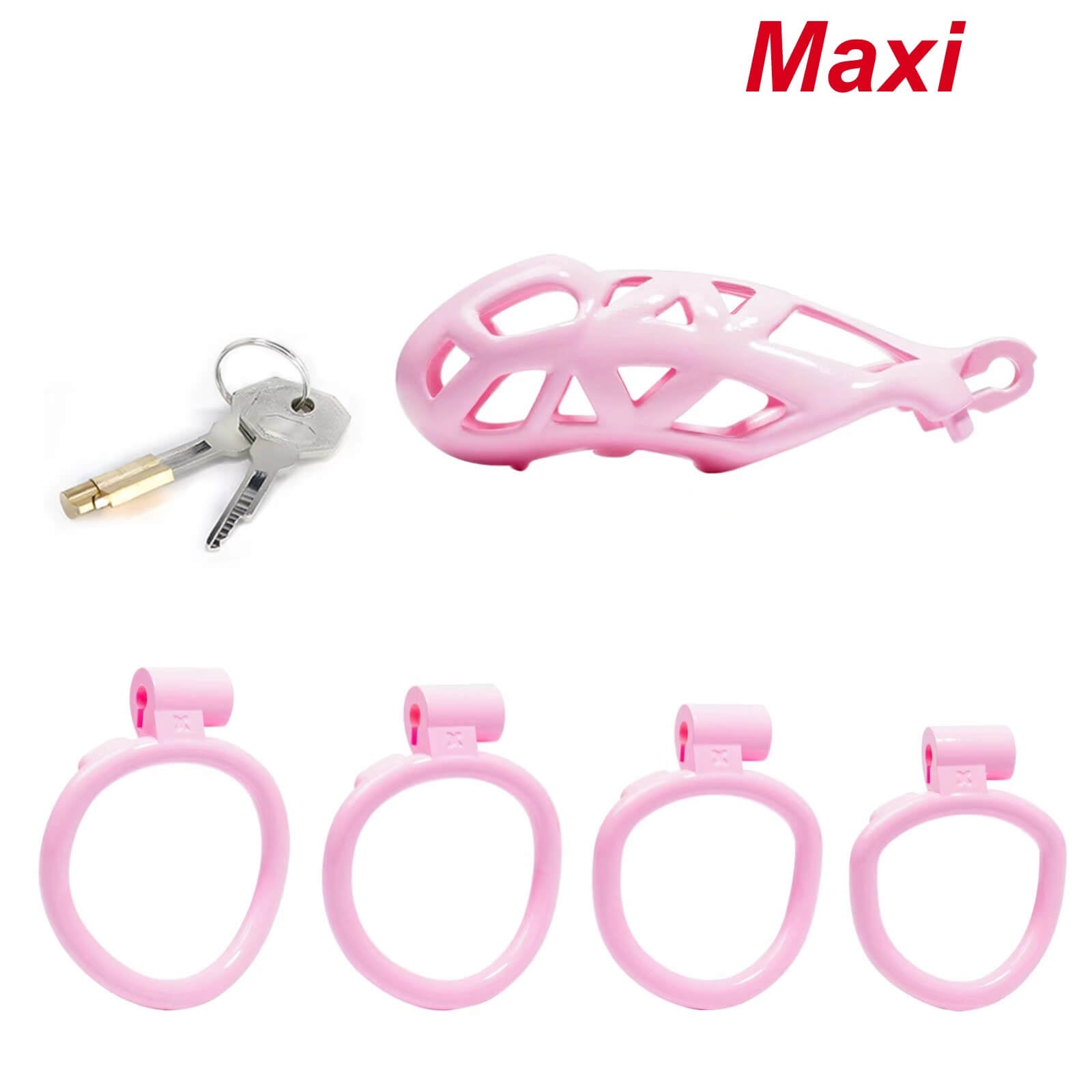 Maxi | Pink Cobra Male Chastity Cage with 4 Rings