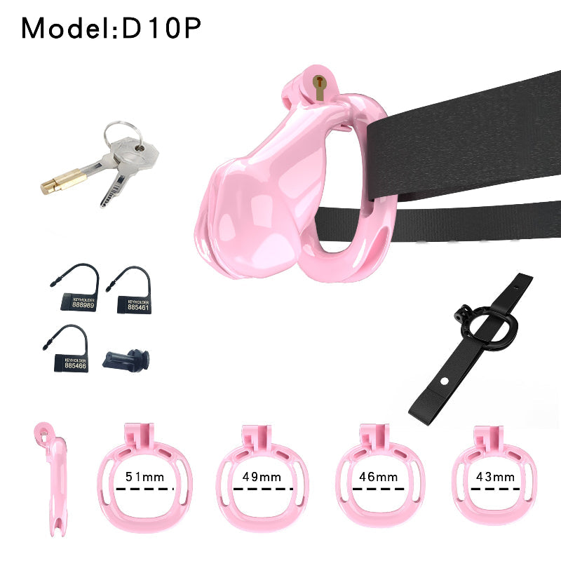 Pink D10P resin labia chastity lock with connection parts and keys