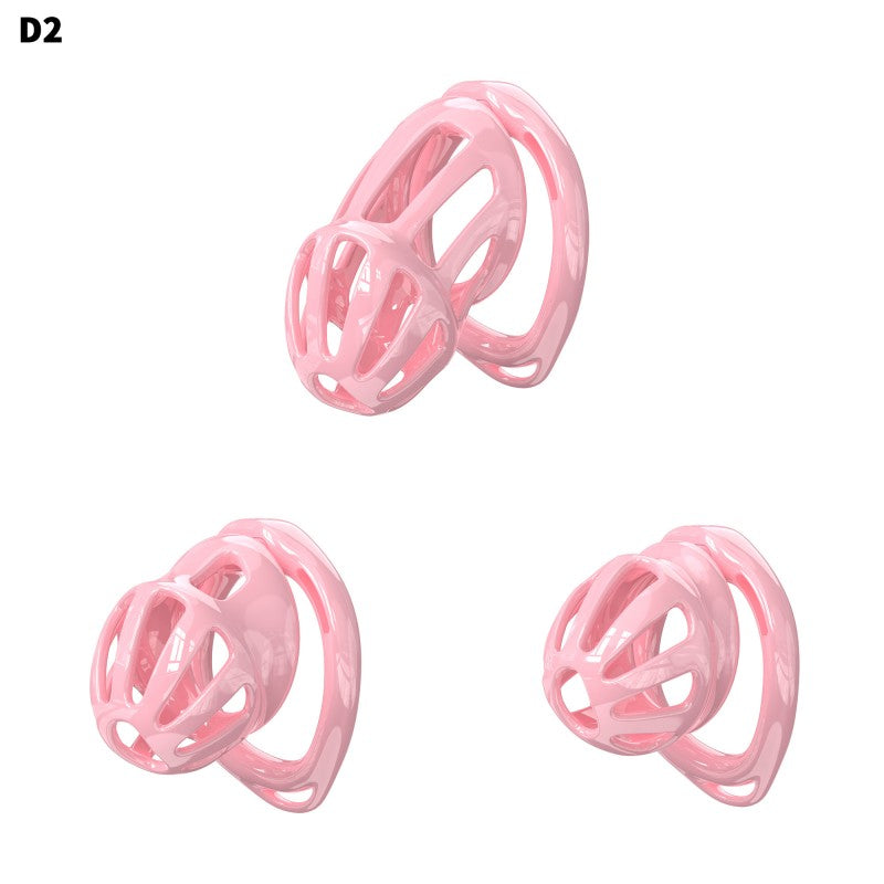 Pink D2 hollow chastity cages in three lengths