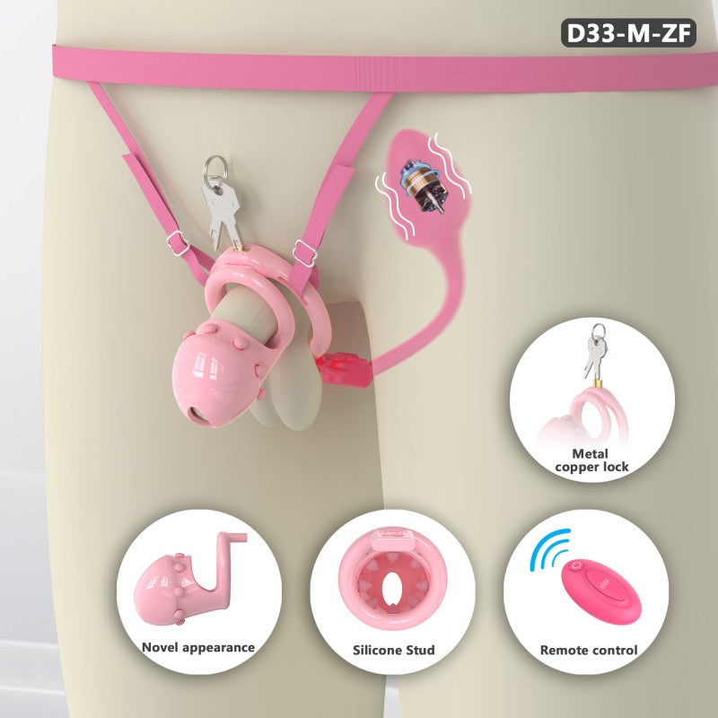 Pink D33 adjustable cage with remote-controlled plug and support strap