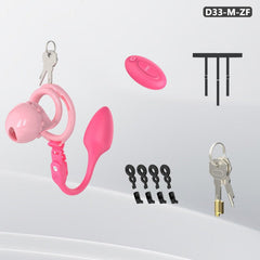 Pink D33 cage kit with six rings, silicone studs and optional plug