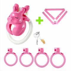 Pink deer chastity cage with V-shaped waist strap and rings