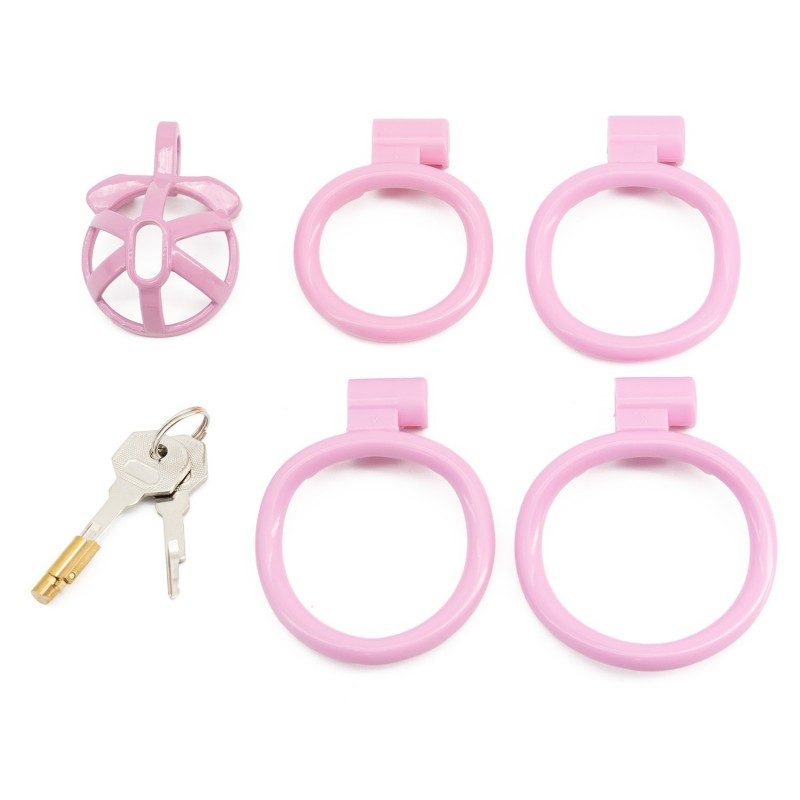 Pink hollow cage set with four rings and keys