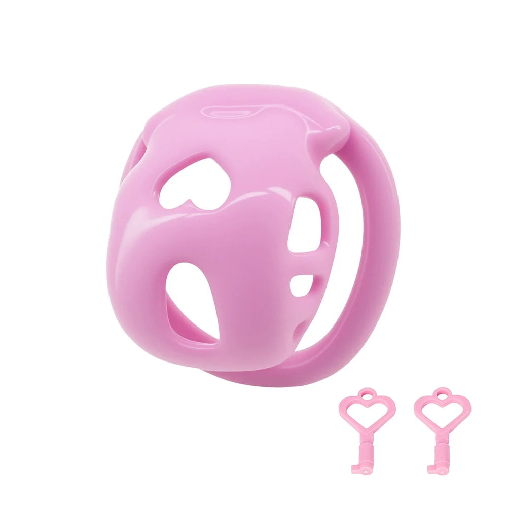Pink heart-detail cage with four base rings lock and keys