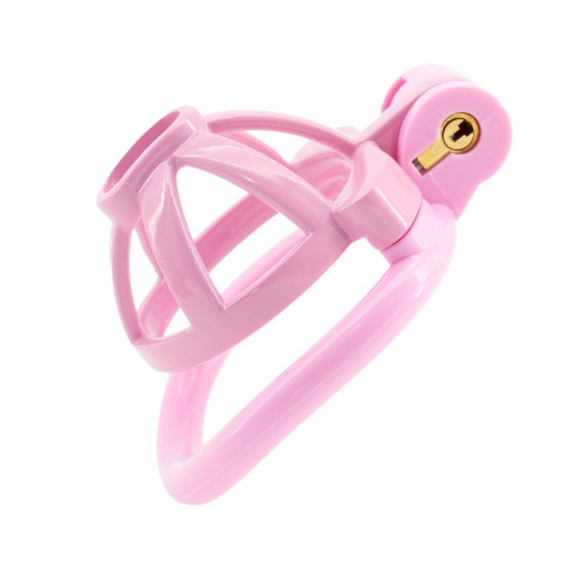 Angled view of pink hollow resin glans cage