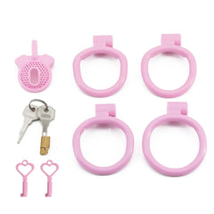 Pink mesh inverted cage with four rings and keys