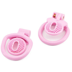 Pink mesh inverted resin chastity lock front and rear views