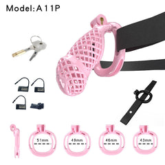 Pink A11 long mesh resin chastity cage