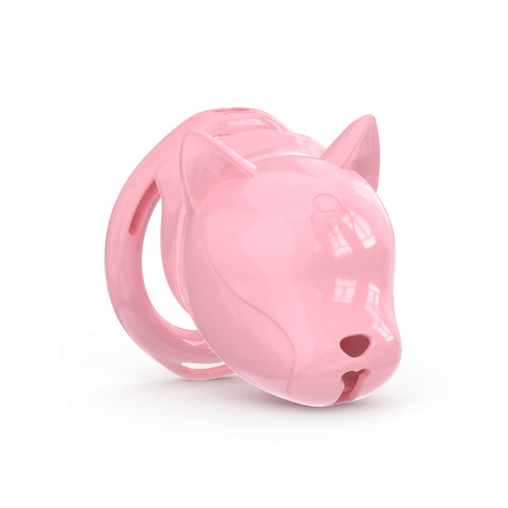 Pink puppy-shaped ABS chastity cage with bone-shaped urinary opening