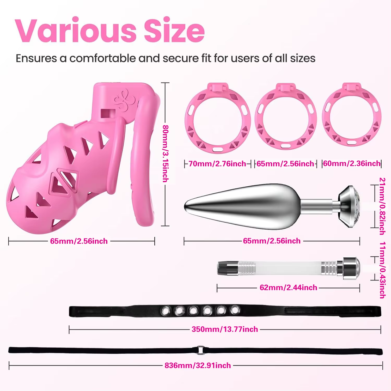 Pink Rattlesnake Chastity Cage with Anal Plug