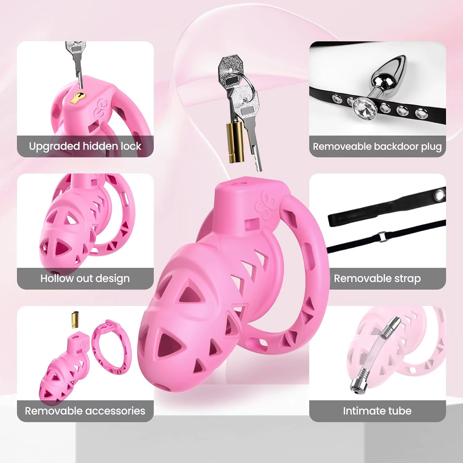 Pink Rattlesnake Chastity Cage with Anal Plug