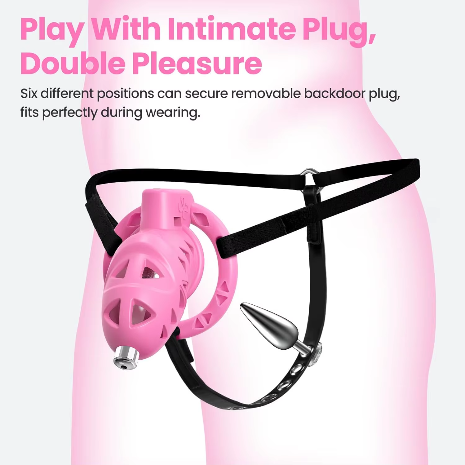 Pink Rattlesnake Chastity Cage with Anal Plug