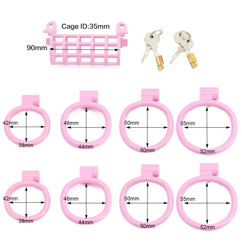 Pink shared cage with 90 mm length and four ring sizes