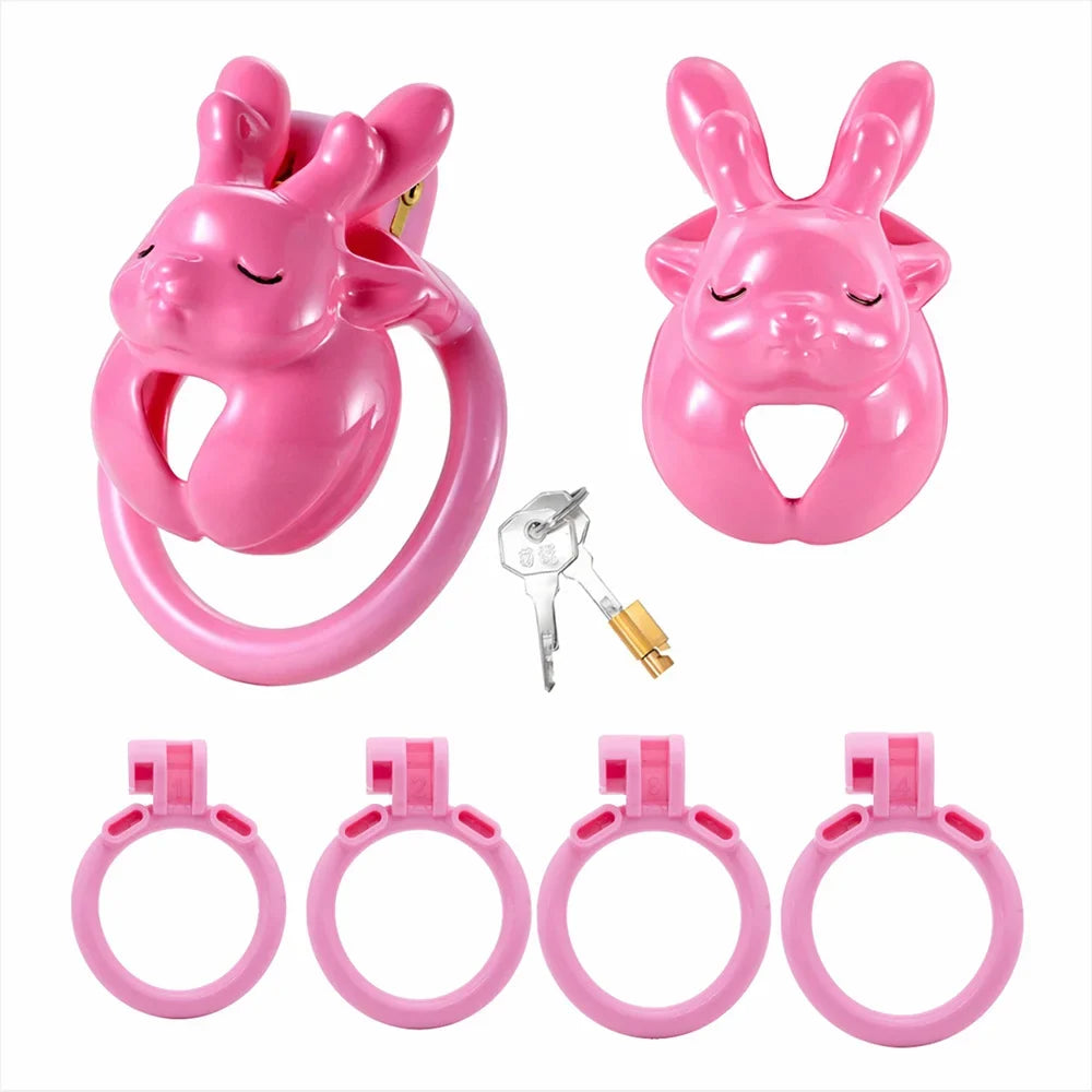 Pink and white deer chastity cage and ring color combinations