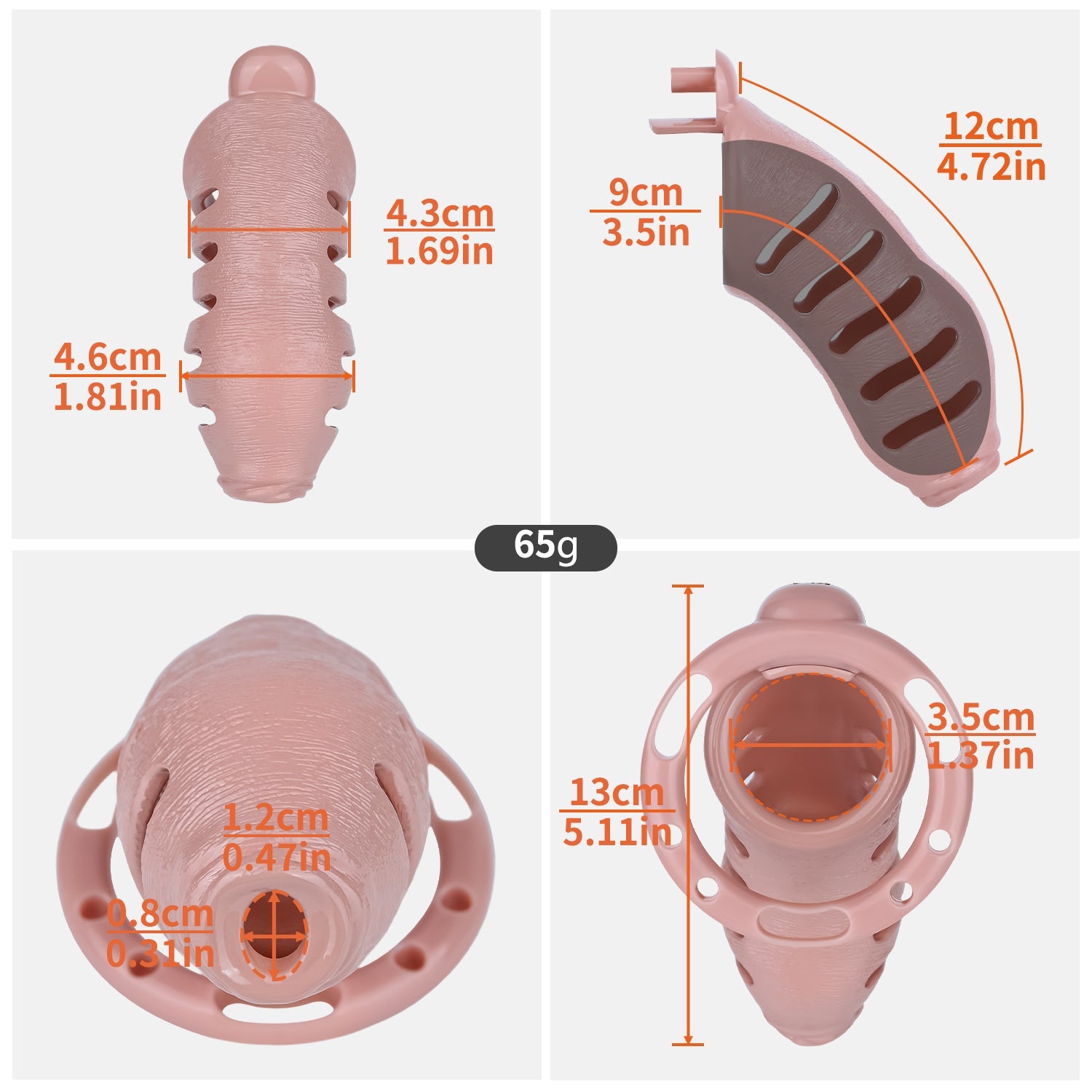 Bionic-Texture ABS Chastity Cage with Four Rings
