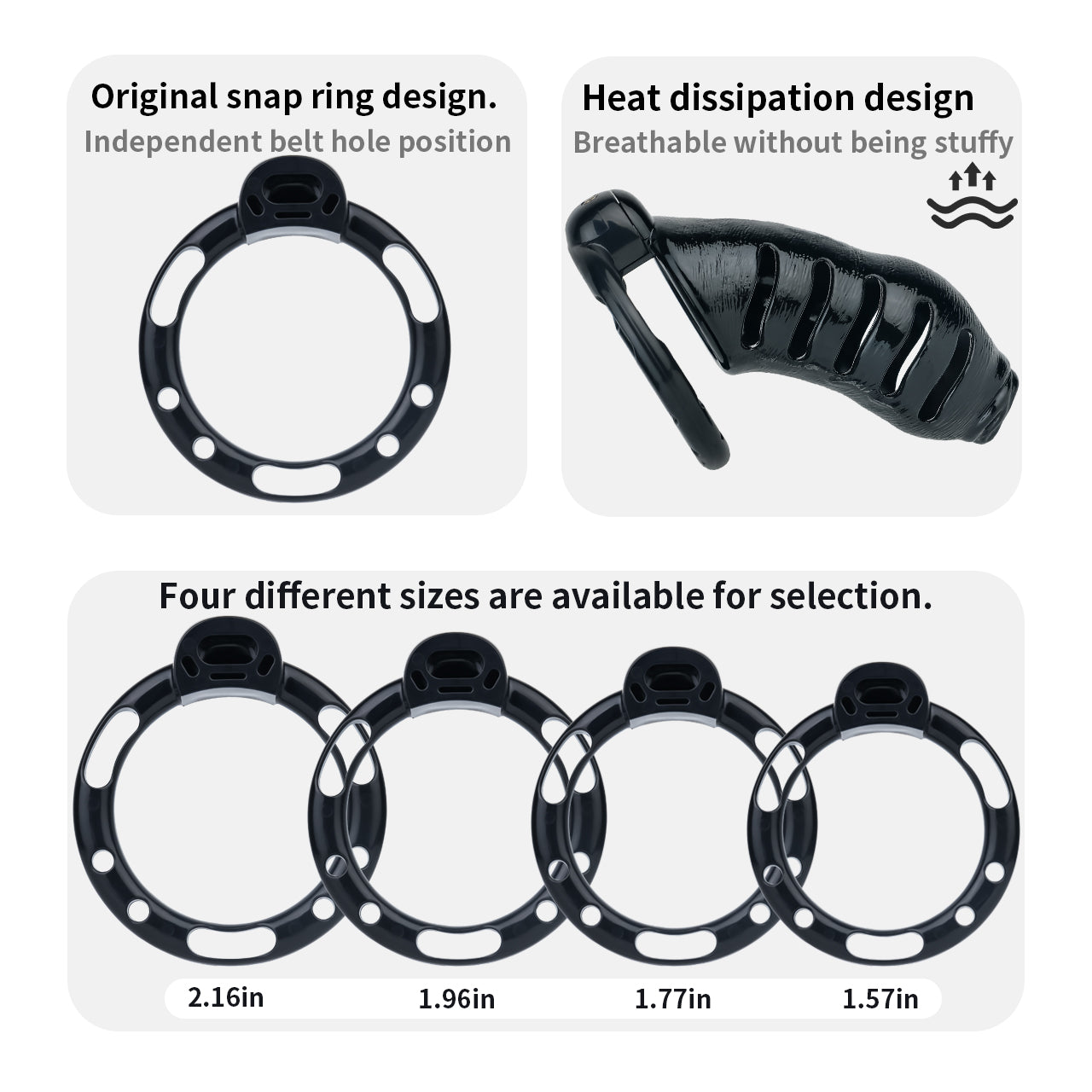 Bionic-Texture ABS Chastity Cage with Four Rings