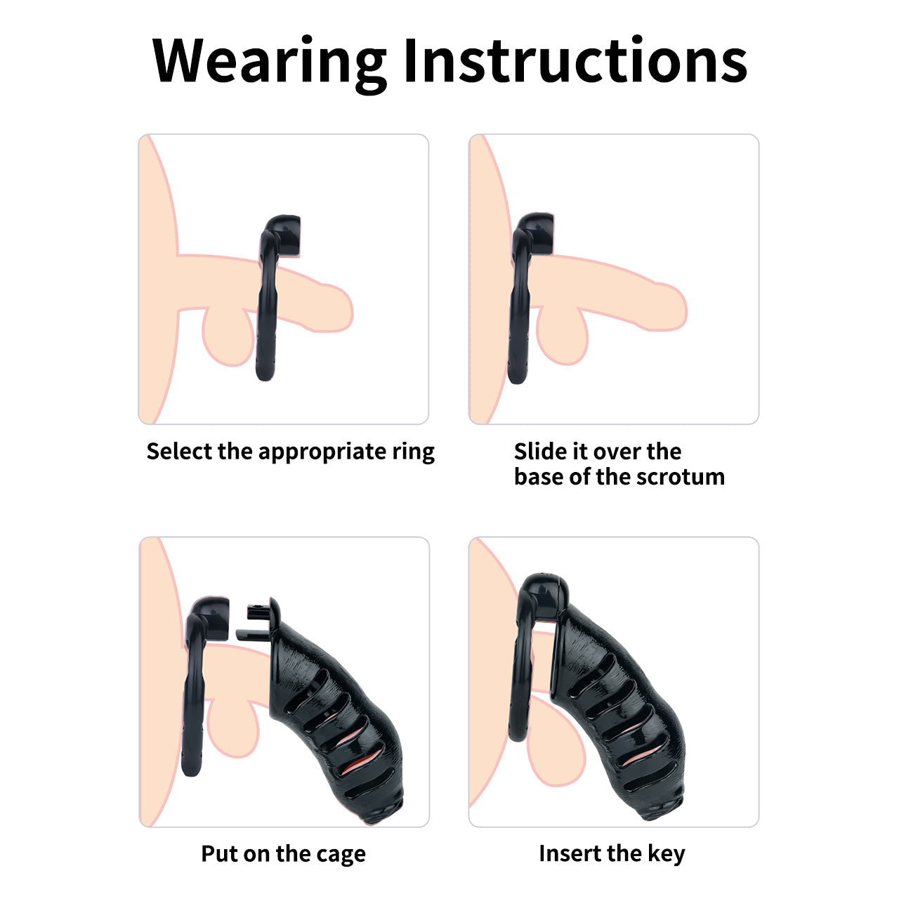 Bionic-Texture ABS Chastity Cage with Four Rings