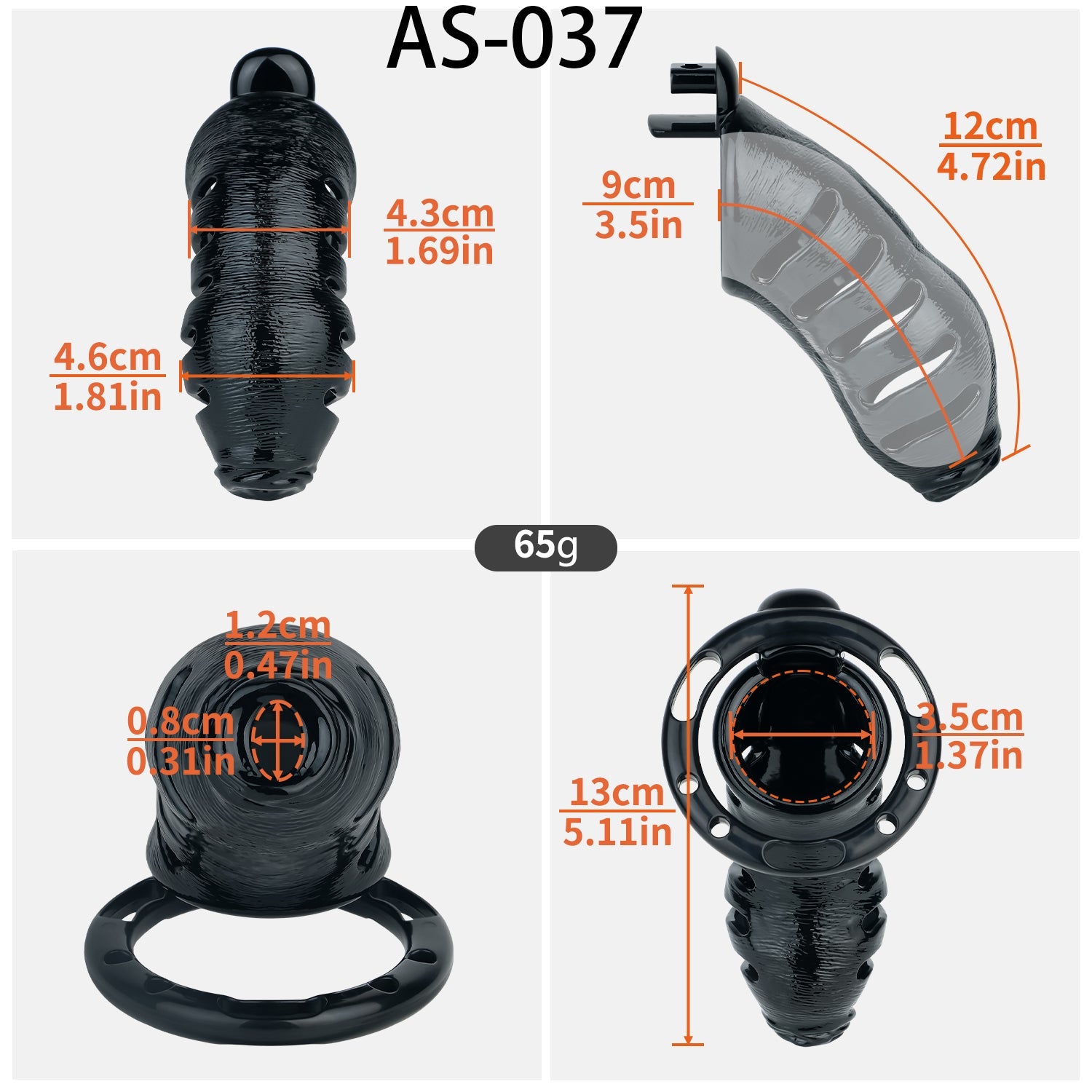 Bionic-Texture ABS Chastity Cage with Four Rings