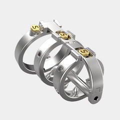 Mechanical steel cage showing hinged rings and pressure screws