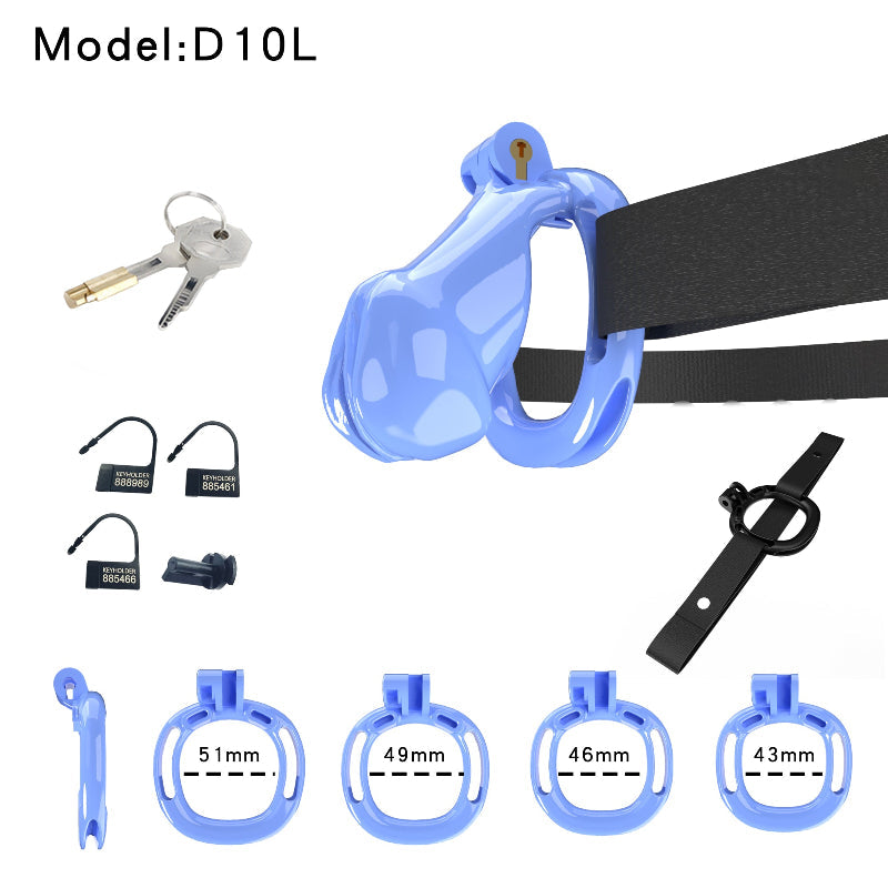 Purple C10Z resin labia chastity lock with belt connection strap