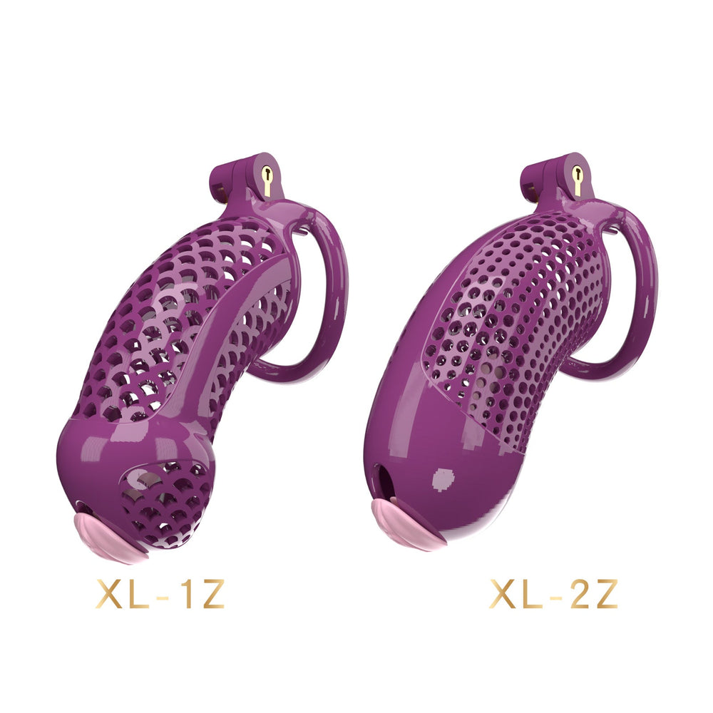 Purple XL-1 and XL-2 oversized resin chastity cage models