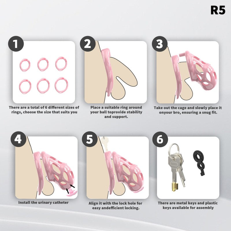 Assembly guide for the R5 heart-shaped silicone chastity cage