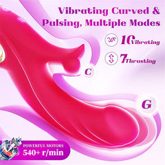 10 Vibrating &7 Thrust Modes & Heating  Rabbit Vibrator Hot Pink