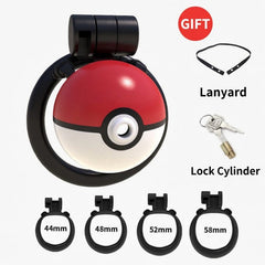 Red and white spherical capture-style chastity cage with lock