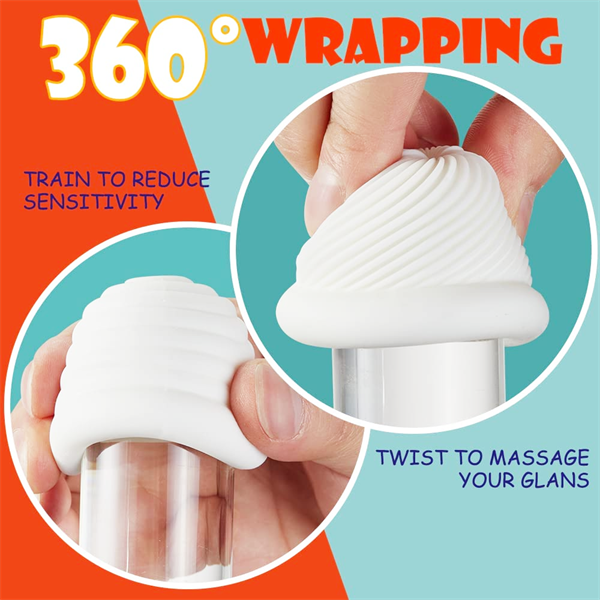 Ribbed white egg cup shown stretching around a clear cylinder