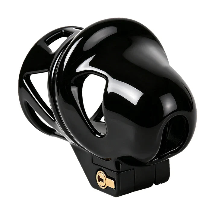Open-frame view of black shaft-only ABS chastity cage