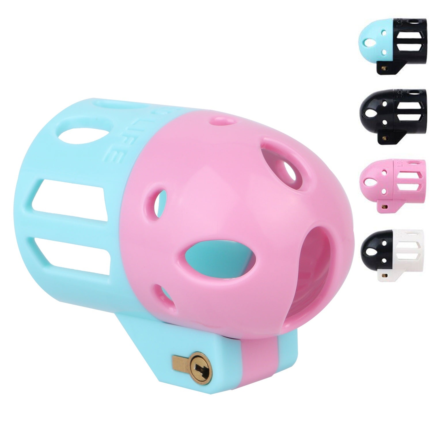 Pink and blue ringless bullet cage with four alternate color options
