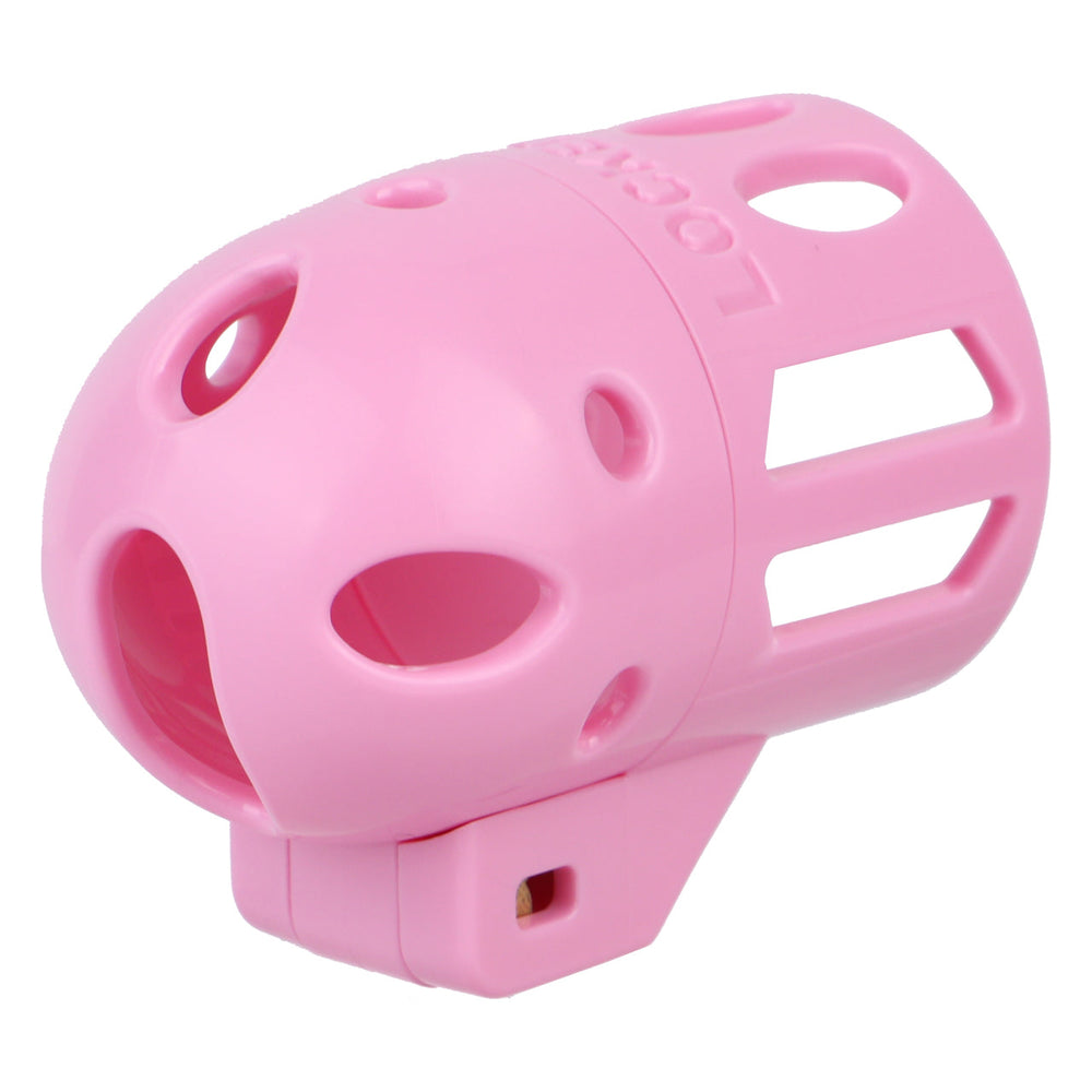 Pink ringless bullet cage shown at an angle with vented rear and rounded front
