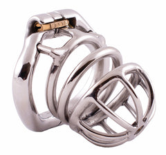 S100 ringed stainless steel chastity cage in standard size with hinged base ring