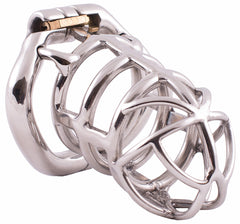 S106 arched open-frame stainless steel chastity cage with hinged base ring