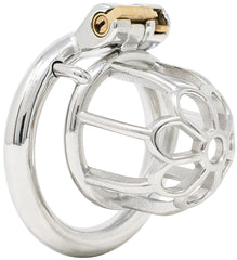 S205 floral stainless steel chastity cage in small size with circular base ring