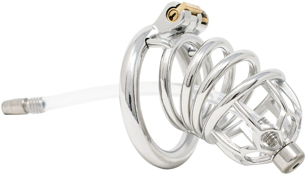 S206 urethral stainless steel chastity cage XL with circular ring