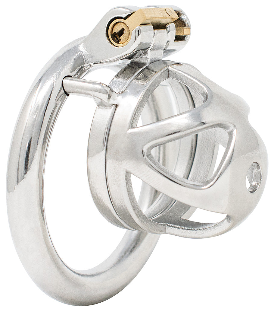 S209 small loop-front stainless steel chastity cage with circular base ring