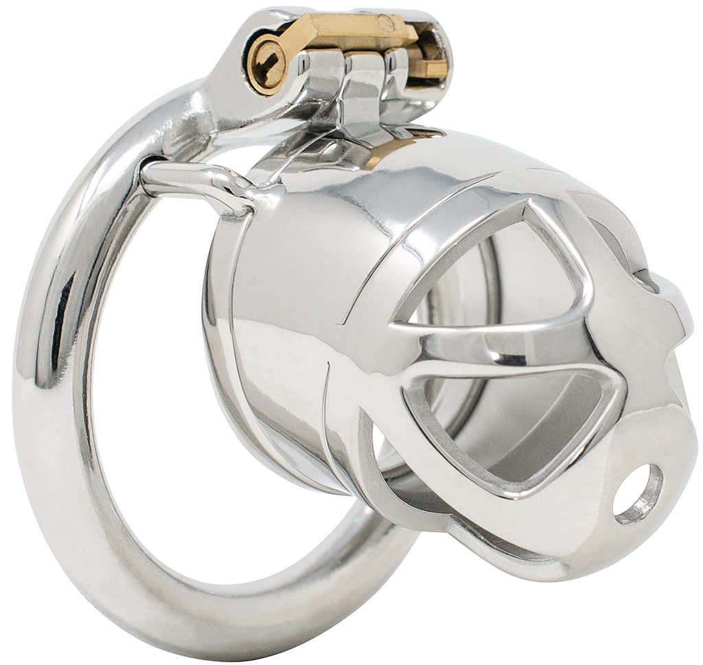 S211 side-vent stainless steel chastity cage standard with circular ring