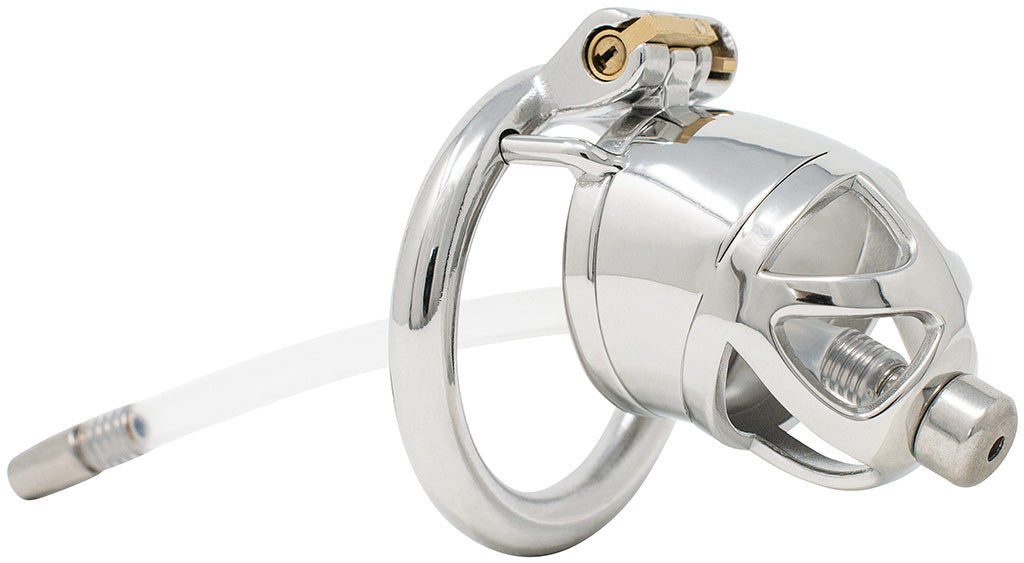 S212 enclosed stainless steel urethral chastity cage standard with circular ring