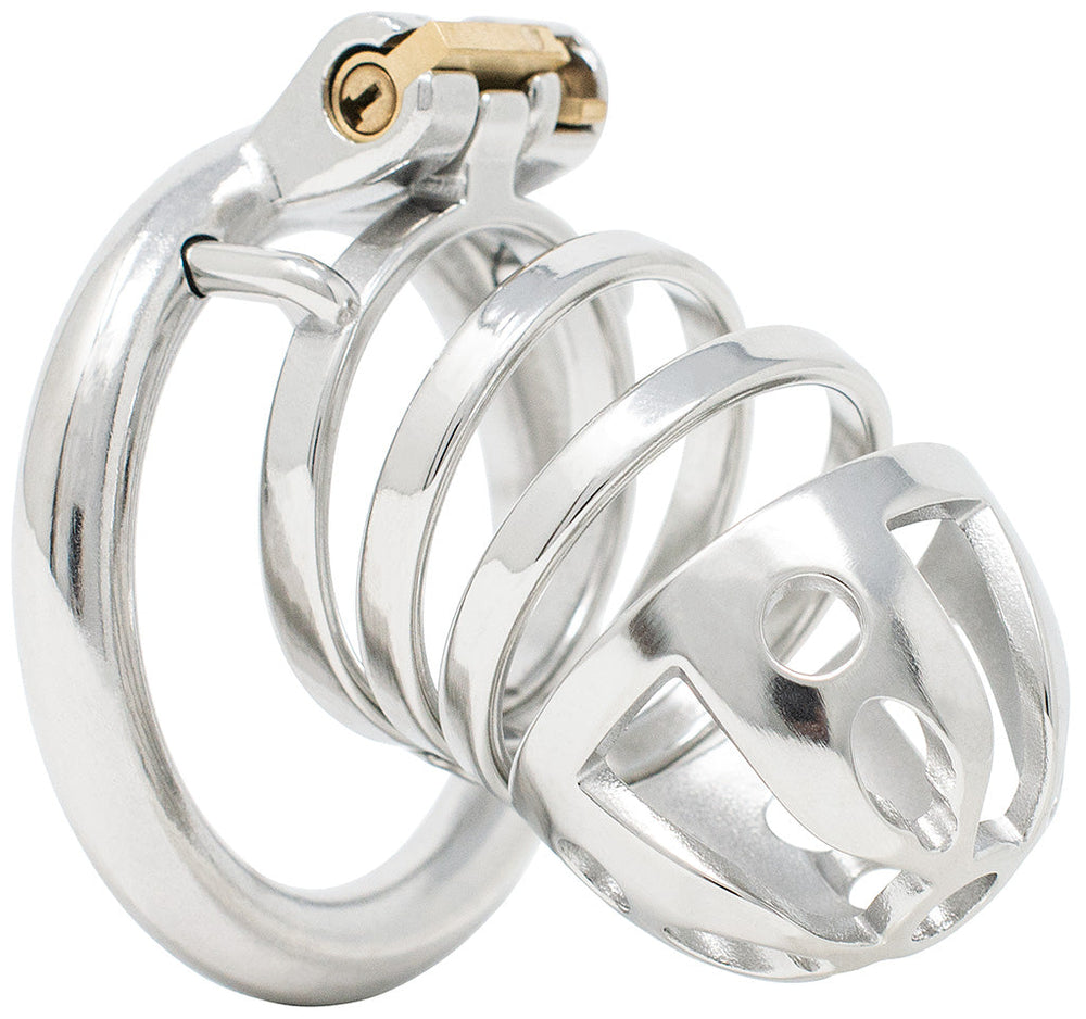 S213 open stainless steel chastity cage XL with circular ring