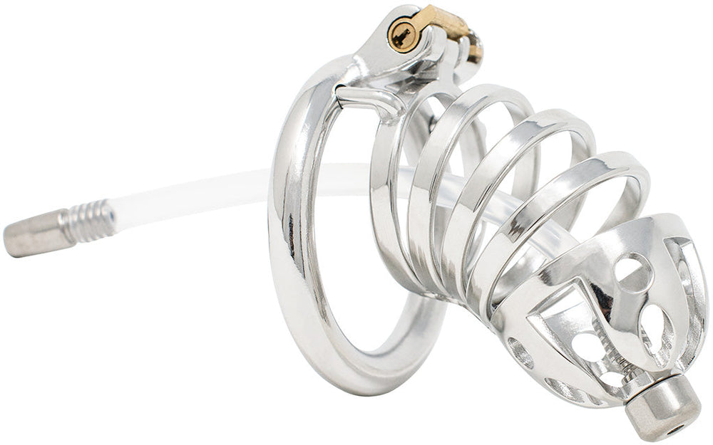 S214 XXL urethral chastity cage with circular back ring and removable tube
