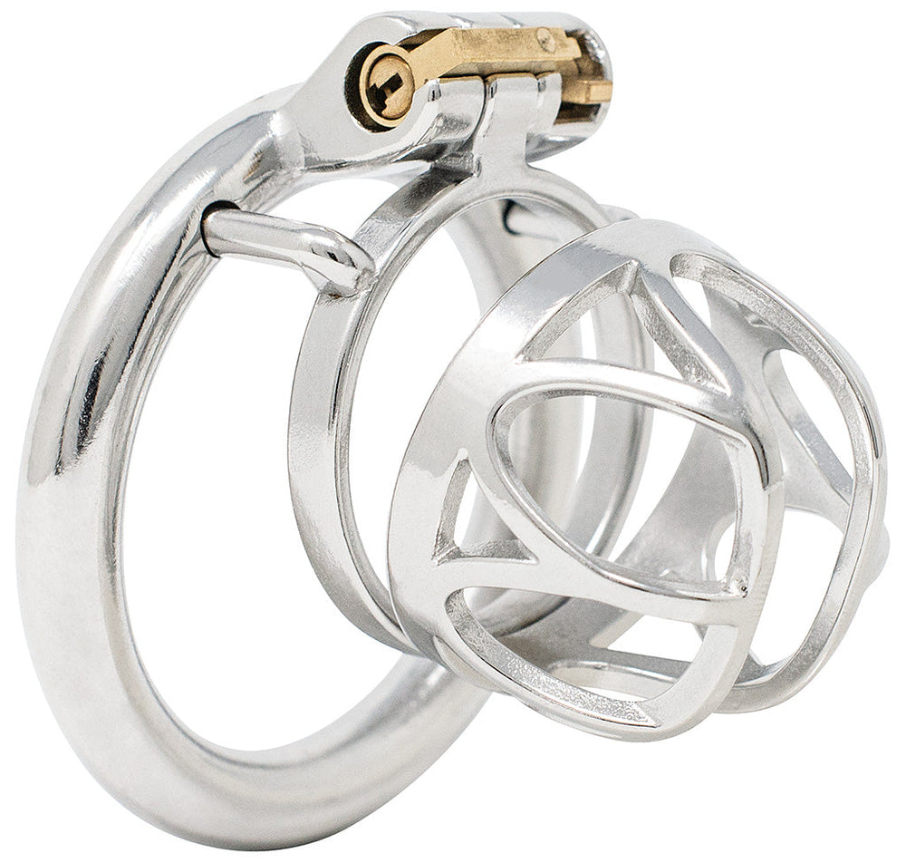 S215 Medium ventilated stainless steel chastity cage with circular back ring