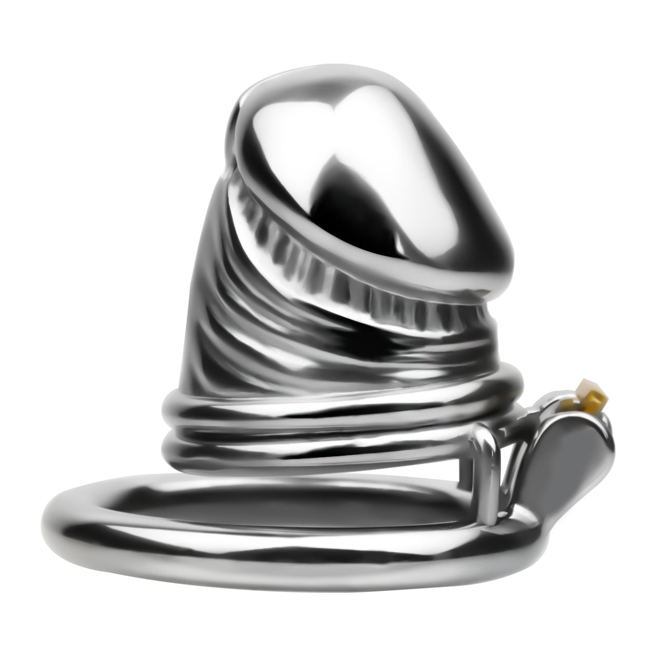 JTS S216 Small stainless steel chastity cage with circular base ring and rounded enclosed tip
