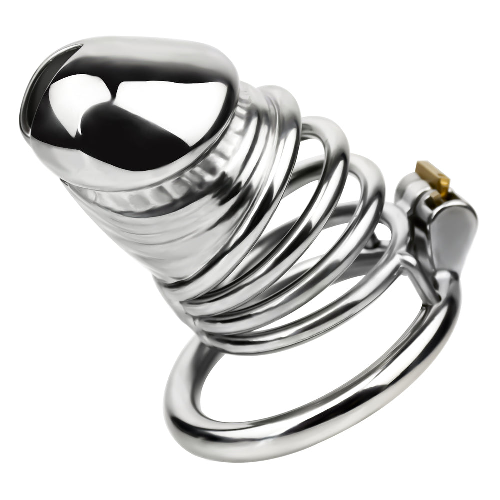 Angled view of the JTS S216 XL stainless steel cage with circular base ring and integrated lock
