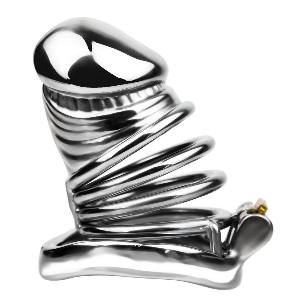 Side view of the JTS S216 XL cage with curved base ring and open spaces between the steel bars
