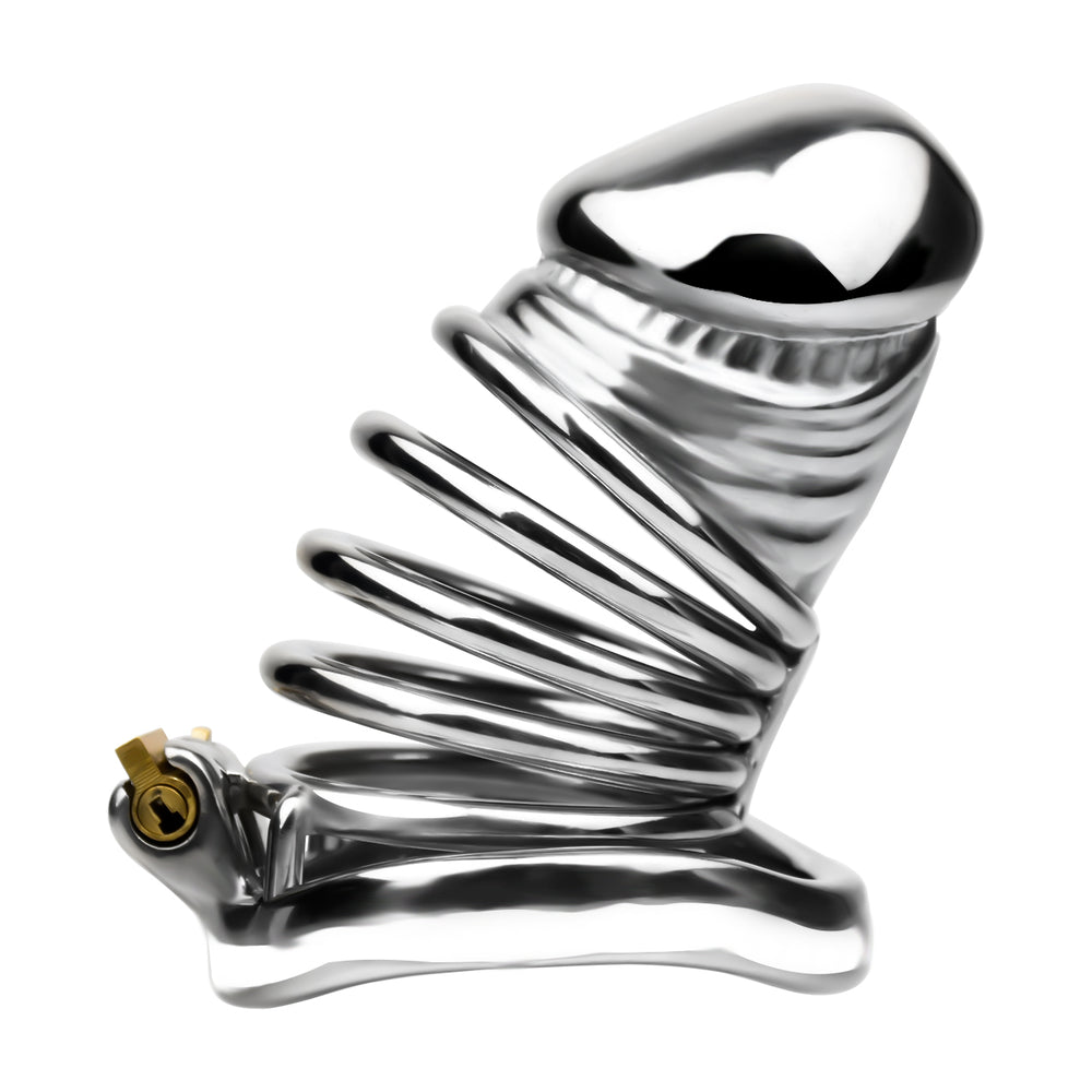 Side view of the JTS S216 XXL stainless steel cage with curved base ring and integrated lock
